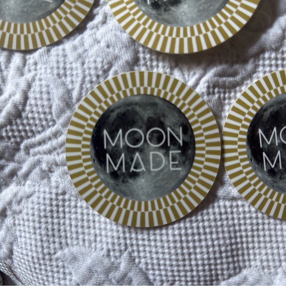 NEW 5 “Moon Made” Round Logo Stickers - Gold & Black